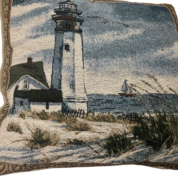 1 lot of four Decorative Lighthouse Tapestry Throw Pillows 2-15", 2-6" Vintage - Picture 4 of 6